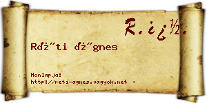 Réti Ágnes névjegykártya